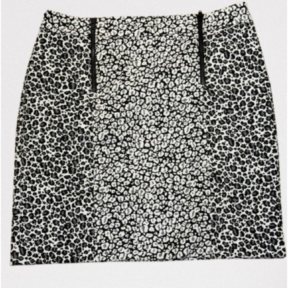 Ann Taylor Mini Skirt Double Zipper Animal Print Black White Size 6P